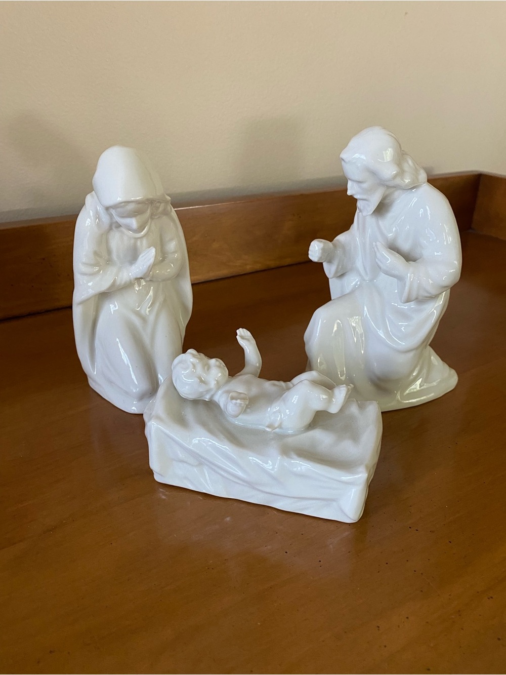 Nativity White Porcelain Dresdon Figurine Joseph, Mary, Baby Jesus, holy family